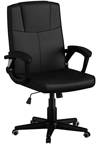 SONGMICS OBG32B - Silla Giratoria de Oficina, PU Resistente, Ajustable en Altura, Diseño Ergonómico, Negro