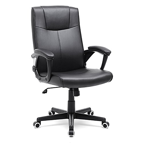 SONGMICS OBG32B - Silla Giratoria de Oficina, PU Resistente, Ajustable en Altura, Diseño Ergonómico, Negro