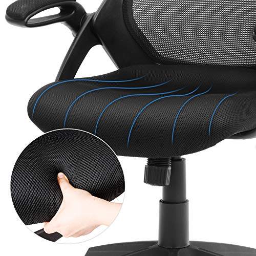 SONGMICS OBN51BK - Silla de Oficina giratoria, Silla de Escritorio ergonómica, Apoyabrazos Plegables, Reposacabezas Ajustable, Mecanismo de inclinación, Tejido de Malla Transpirable, Negro