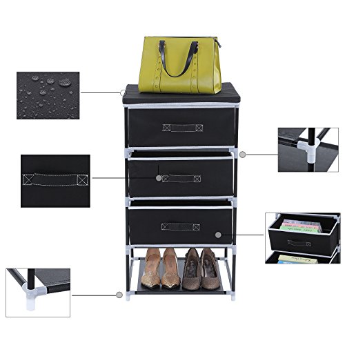 SONGMICS Organizador con 4 cajones Armario de Tela Modular Multiusos Negro 45 x 38 x 84,5 cm RLG14H