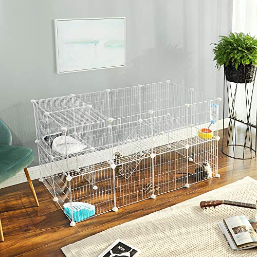 SONGMICS Parque para Mascotas, 2 Niveles, Jaula Modular, para Animales Pequeños, Hámsters, Conejos, Cobayas, Paneles de Malla Metálica, Uso Interior, 143 x 73 x 71 cm, Blanco LPI02W SONGMICS Parque para Mascotas, 2 Niveles, Jaula Modular, para Animales Pequeños, Hámsters, Conejos, Cobayas, Paneles de Malla Metálica, Uso Interior, 143 x 73 x 71 cm, Blanco LPI02W