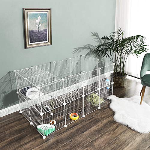 SONGMICS Parque para Mascotas, 2 Niveles, Jaula Modular, para Animales Pequeños, Hámsters, Conejos, Cobayas, Paneles de Malla Metálica, Uso Interior, 143 x 73 x 71 cm, Blanco LPI02W SONGMICS Parque para Mascotas, 2 Niveles, Jaula Modular, para Animales Pequeños, Hámsters, Conejos, Cobayas, Paneles de Malla Metálica, Uso Interior, 143 x 73 x 71 cm, Blanco LPI02W
