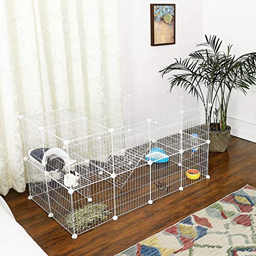 SONGMICS Parque para Mascotas, 2 Niveles, Jaula Modular, para Animales Pequeños, Hámsters, Conejos, Cobayas, Paneles de Malla Metálica, Uso Interior, 143 x 73 x 71 cm, Blanco LPI02W SONGMICS Parque para Mascotas, 2 Niveles, Jaula Modular, para Animales Pequeños, Hámsters, Conejos, Cobayas, Paneles de Malla Metálica, Uso Interior, 143 x 73 x 71 cm, Blanco LPI02W