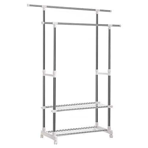 SONGMICS Perchero Barra para Colgar Ropa con Ruedas, Tubo Compuesto de Acero Inoxidable LLR03W SONGMICS Perchero Barra para Colgar Ropa con Ruedas, Tubo Compuesto de Acero Inoxidable LLR03W