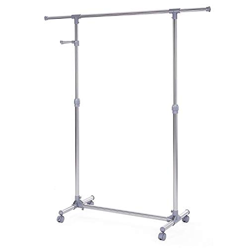 SONGMICS Perchero con Barra para colgar ropa, con Ruedas y Ganchos (Altura Ajustable Entre 97 y 165 cm) Gris LLR01G SONGMICS Perchero con Barra para colgar ropa, con Ruedas y Ganchos (Altura Ajustable Entre 97 y 165 cm) Gris LLR01G