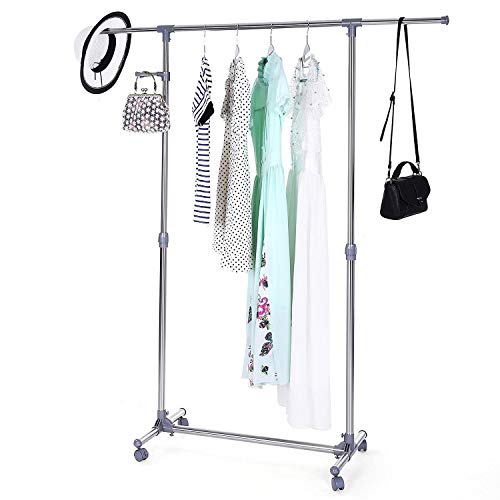 SONGMICS Perchero con Barra para colgar ropa, con Ruedas y Ganchos (Altura Ajustable Entre 97 y 165 cm) Gris LLR01G SONGMICS Perchero con Barra para colgar ropa, con Ruedas y Ganchos (Altura Ajustable Entre 97 y 165 cm) Gris LLR01G