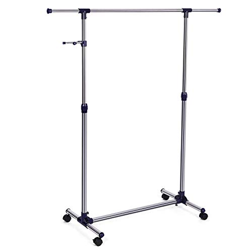 SONGMICS Perchero Extensible con Ruedas, de metal, 150 x 44 x 165 cm, azul LLR01L SONGMICS Perchero Extensible con Ruedas, de metal, 150 x 44 x 165 cm, azul LLR01L