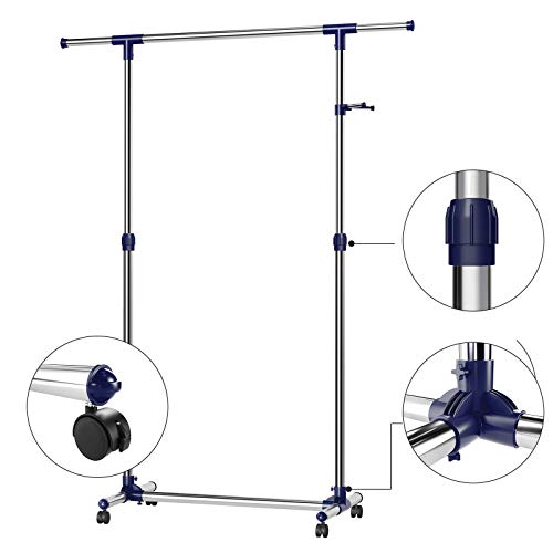 SONGMICS Perchero Extensible con Ruedas, de metal, 150 x 44 x 165 cm, azul LLR01L SONGMICS Perchero Extensible con Ruedas, de metal, 150 x 44 x 165 cm, azul LLR01L
