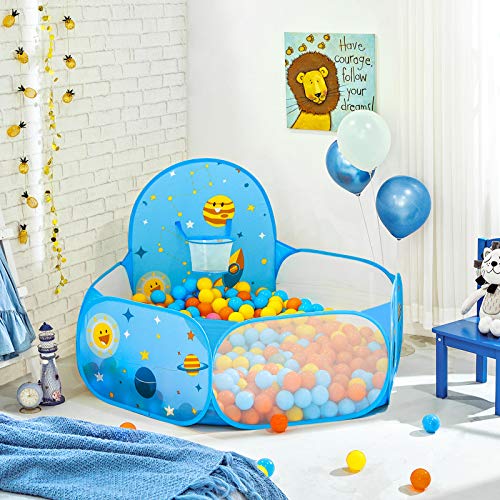 SONGMICS Piscina de Bolas, Tienda de Juego Infantil, Carpa Interior y Exterior con Aro de Baloncesto, Regalo de Juguete para Niños (no Incluye Pelotas), Tema Espacial, Azul LPT66BU SONGMICS Piscina de Bolas, Tienda de Juego Infantil, Carpa Interior y Exterior con Aro de Baloncesto, Regalo de Juguete para Niños (no Incluye Pelotas), Tema Espacial, Azul LPT66BU