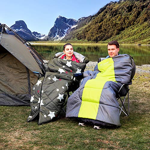 SONGMICS Saco de Dormir, Bolsa de Dormir Ancha, 4 Estaciones, Fácil de Llevar, Ligera, Compacta, para Excursión de Camping, 220 x 84 cm, Temperatura Ideal 5-15°C, Gris Oscuro y Verde GSB02AJ