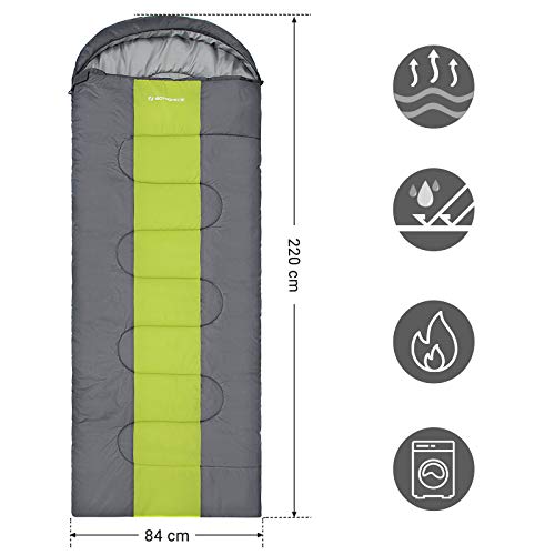 SONGMICS Saco de Dormir, Bolsa de Dormir Ancha, 4 Estaciones, Fácil de Llevar, Ligera, Compacta, para Excursión de Camping, 220 x 84 cm, Temperatura Ideal 5-15°C, Gris Oscuro y Verde GSB02AJ SONGMICS Saco de Dormir, Bolsa de Dormir Ancha, 4 Estaciones, Fácil de Llevar, Ligera, Compacta, para Excursión de Camping, 220 x 84 cm, Temperatura Ideal 5-15°C, Gris Oscuro y Verde GSB02AJ