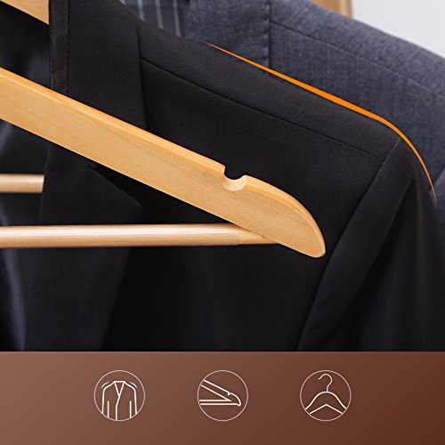 SONGMICS Set de 20 Perchas de Madera de arce Multifuncionales con Barra para Pantalones, Gancho Giratorio a 360°, Gancho Cromado Muescas, Color Natural CRW001-20 SONGMICS Set de 20 Perchas de Madera de arce Multifuncionales con Barra para Pantalones, Gancho Giratorio a 360°, Gancho Cromado Muescas, Color Natural CRW001-20