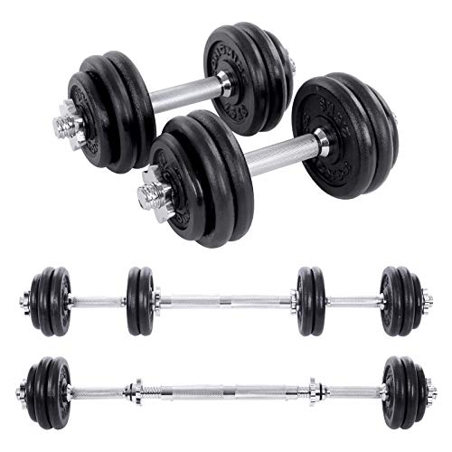 SONGMICS Set de Mancuernas de Hierro Fundido Ajustable con Barra Extra, 30 kg, para Hombres, Mujeres, Entrenamiento, Pesas, Levantamiento de Pesas en el Gimnasio de Casa, Negro SYL30LBK