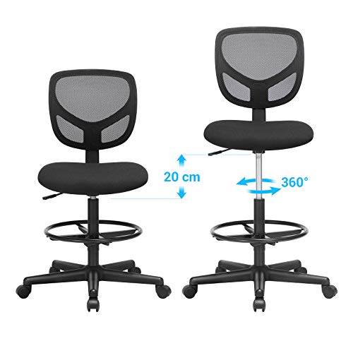 SONGMICS Silla de Malla Giratoria, Altura y Reposapiés Regulables, Silla de Dibujo Ergonómica, Silla de Oficina sin Apoyabrazos, Asiento de Tela, Carga máxima de 120 kg, Negro, OBN15BK SONGMICS Silla de Malla Giratoria, Altura y Reposapiés Regulables, Silla de Dibujo Ergonómica, Silla de Oficina sin Apoyabrazos, Asiento de Tela, Carga máxima de 120 kg, Negro, OBN15BK