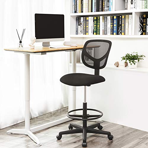 SONGMICS Silla de Malla Giratoria, Altura y Reposapiés Regulables, Silla de Dibujo Ergonómica, Silla de Oficina sin Apoyabrazos, Asiento de Tela, Carga máxima de 120 kg, Negro, OBN15BK SONGMICS Silla de Malla Giratoria, Altura y Reposapiés Regulables, Silla de Dibujo Ergonómica, Silla de Oficina sin Apoyabrazos, Asiento de Tela, Carga máxima de 120 kg, Negro, OBN15BK
