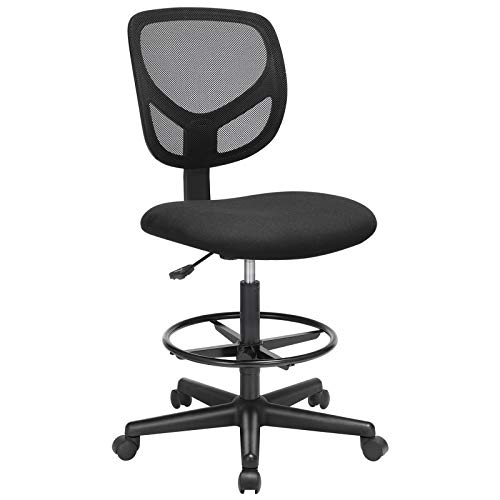 SONGMICS Silla de Malla Giratoria, Altura y Reposapiés Regulables, Silla de Dibujo Ergonómica, Silla de Oficina sin Apoyabrazos, Asiento de Tela, Carga máxima de 120 kg, Negro, OBN15BK SONGMICS Silla de Malla Giratoria, Altura y Reposapiés Regulables, Silla de Dibujo Ergonómica, Silla de Oficina sin Apoyabrazos, Asiento de Tela, Carga máxima de 120 kg, Negro, OBN15BK