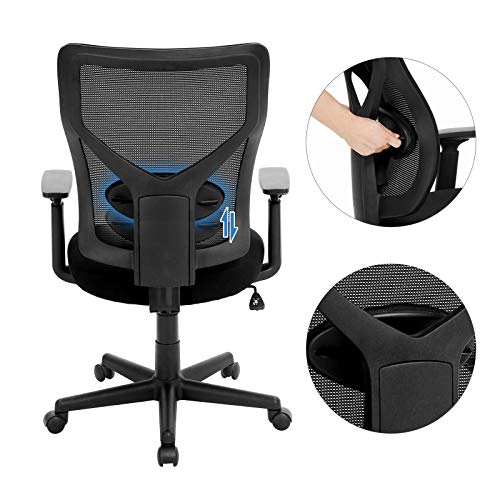 SONGMICS Silla de Oficina de Malla Central, Silla Giratoria Ergonómica con Mecanismo de Inclinación, Apoyo Lumbar y Apoyabrazos Ajustables, Carga Máxima de 120 kg, Negro, OBN36BK