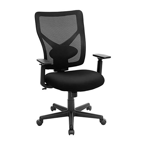 SONGMICS Silla de Oficina de Malla Central, Silla Giratoria Ergonómica con Mecanismo de Inclinación, Apoyo Lumbar y Apoyabrazos Ajustables, Carga Máxima de 120 kg, Negro, OBN36BK