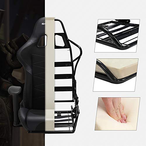 SONGMICS Silla Gaming con Reposapiés, Silla Ergonómica Racing, Capacidad de 150 kg, con Reposacabezas, Cojín Lumbar, Respaldo Alto, Cuero Sintético, Malla Transpirable, Negro RCG52BK