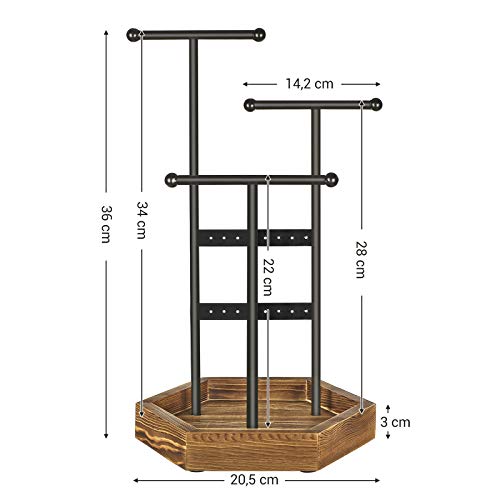 SONGMICS Soporte de Joyas, Expositor de Joyas, Árbol para Joyas de Metal y Madera, para Collares, Pulseras, Pendientes, Anillos, Regalo para Mujeres, Negro JJS03CB