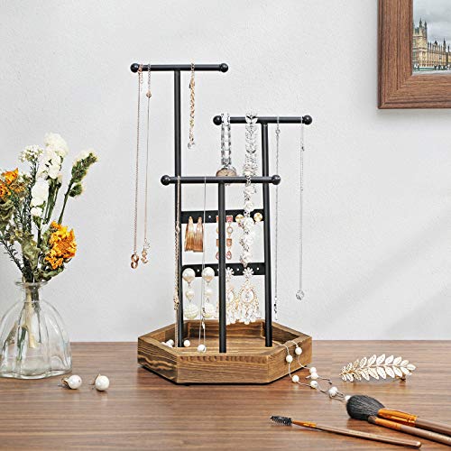 SONGMICS Soporte de Joyas, Expositor de Joyas, Árbol para Joyas de Metal y Madera, para Collares, Pulseras, Pendientes, Anillos, Regalo para Mujeres, Negro JJS03CB