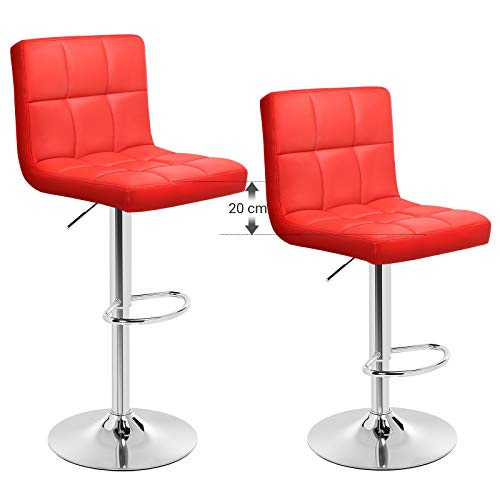 SONGMICS Taburete de Bar Juego de 2, Sillas de Bar Regulables en Altura en Piel Sintética, Taburete de Cocina Giratorio en 360° con Respaldo y Reposapiés, Acero Cromado, Rojo LJB64RD SONGMICS Taburete de Bar Juego de 2, Sillas de Bar Regulables en Altura en Piel Sintética, Taburete de Cocina Giratorio en 360° con Respaldo y Reposapiés, Acero Cromado, Rojo LJB64RD