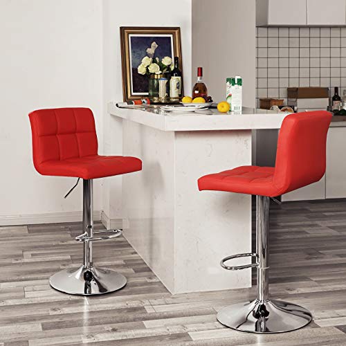SONGMICS Taburete de Bar Juego de 2, Sillas de Bar Regulables en Altura en Piel Sintética, Taburete de Cocina Giratorio en 360° con Respaldo y Reposapiés, Acero Cromado, Rojo LJB64RD SONGMICS Taburete de Bar Juego de 2, Sillas de Bar Regulables en Altura en Piel Sintética, Taburete de Cocina Giratorio en 360° con Respaldo y Reposapiés, Acero Cromado, Rojo LJB64RD