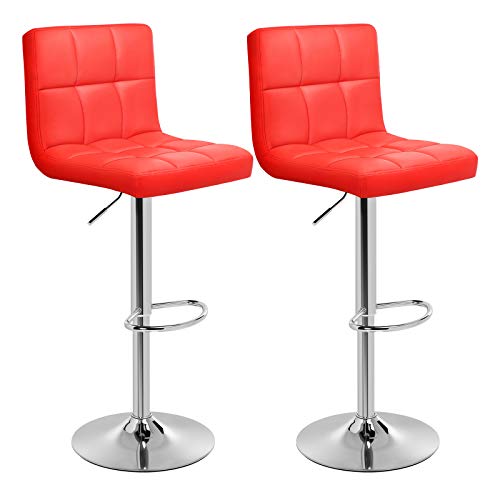 SONGMICS Taburete de Bar Juego de 2, Sillas de Bar Regulables en Altura en Piel Sintética, Taburete de Cocina Giratorio en 360° con Respaldo y Reposapiés, Acero Cromado, Rojo LJB64RD SONGMICS Taburete de Bar Juego de 2, Sillas de Bar Regulables en Altura en Piel Sintética, Taburete de Cocina Giratorio en 360° con Respaldo y Reposapiés, Acero Cromado, Rojo LJB64RD