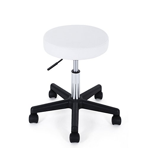 SONGMICS Taburete Giratorio sobre Ruedas, Taburete Rodante Regulable, 46-58 cm, Asiento Tapizado de Cuero Sintético, para Trabajo, Estudio, Oficina, Clínica, Blanco LJB61W SONGMICS Taburete Giratorio sobre Ruedas, Taburete Rodante Regulable, 46-58 cm, Asiento Tapizado de Cuero Sintético, para Trabajo, Estudio, Oficina, Clínica, Blanco LJB61W