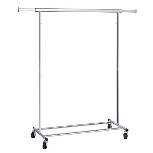 SONGMICS Tendedero con Ruedas, Soporte de Ropa Rodante, 90 kg de Carga, con Riel de Suspensión Extensible, Parte Inferior Abatible, Estante Inferior de Almacenamiento, Plata HSR13S