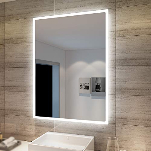 SONNI Espejo de Baño con Luz LED 80x60cm Blanco Frío IP44 Espejo de Pared de Ahorro de Energía