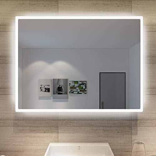 SONNI Espejo de Baño con Luz LED 80x60cm Blanco Frío IP44 Espejo de Pared de Ahorro de Energía