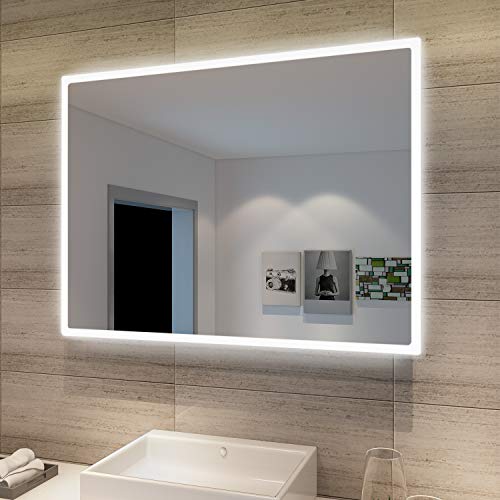 SONNI Espejo de Baño con Luz LED 80x60cm Blanco Frío IP44 Espejo de Pared de Ahorro de Energía