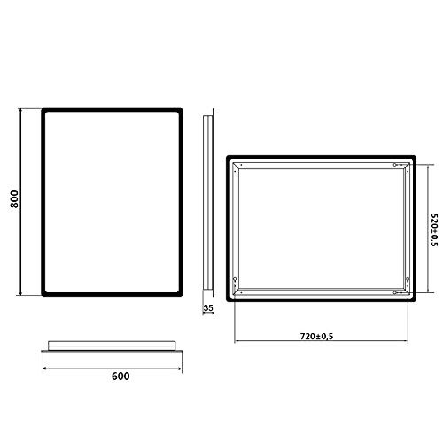 SONNI Espejo de Baño con Luz LED 80x60cm Blanco Frío IP44 Espejo de Pared de Ahorro de Energía