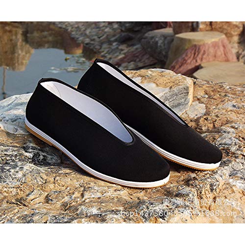 SONSYON Zapatos del Barco Sneaker - Kung Fu Tai Chi Yoga Zapatillas Antideslizante Negro para Hombre, Suela Amarilla, 43（265MM）