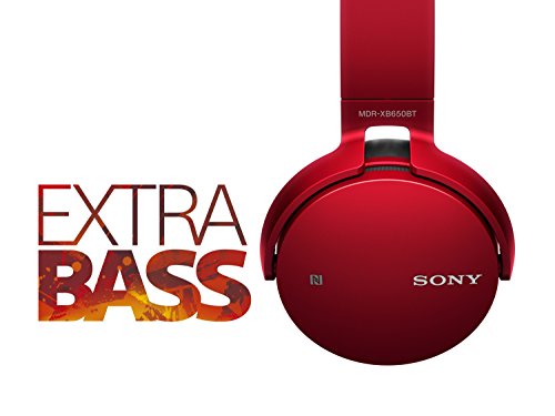 Sony MDR-XB650BT - Auriculares inalámbricos (Extra Bass, Bluetooth, NFC, diseño Plegable, hasta 30 Horas de autonomía), Color Rojo