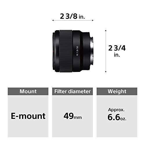 Sony SEL50F18F.SYX Objetivo Fijo (FE 50 mm, F1.8), Negro, solo Objetivo