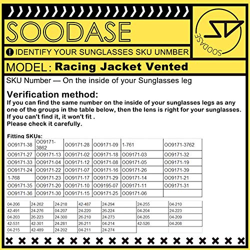 SOODASE Para Oakley Racing Jacket Vented Gafas de sol Rojo/Transparent 2 Pares Lentes de repuesto