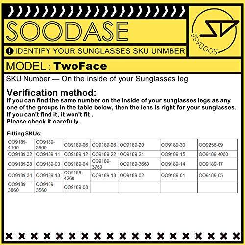 SOODASE Para Oakley TwoFace Gafas de sol Negro 2 Pares Lentes de repuesto polarizadas