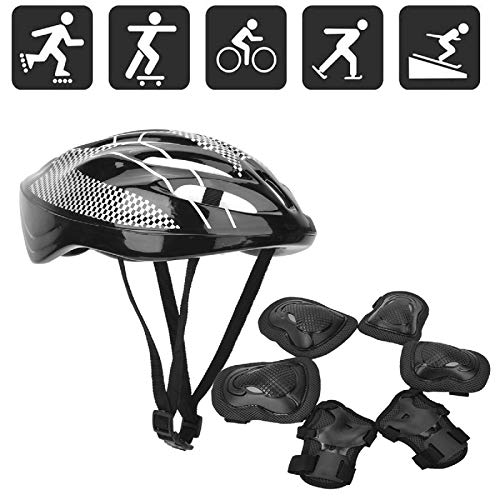 SOONHUA - Casco protector para patinaje al aire libre con rodilleras + coderas + guantes + Helme para equilibrar el coche, equipo de protección de siete piezas, juego de 7 piezas negro para adultos