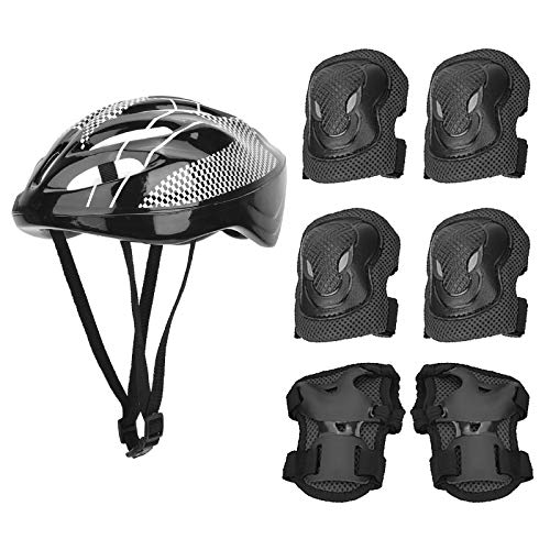 SOONHUA - Casco protector para patinaje al aire libre con rodilleras + coderas + guantes + Helme para equilibrar el coche, equipo de protección de siete piezas, juego de 7 piezas negro para adultos