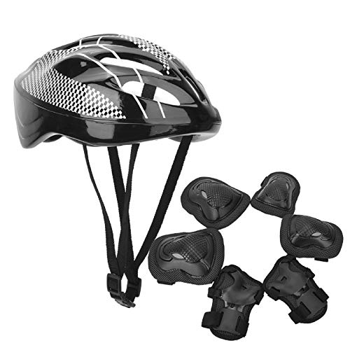 SOONHUA - Casco protector para patinaje al aire libre con rodilleras + coderas + guantes + Helme para equilibrar el coche, equipo de protección de siete piezas, juego de 7 piezas negro para adultos