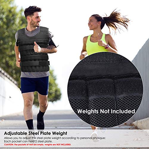 SOONHUA Chaleco con Peso Chaqueta de Pesas de Carga Ajustable de 33 LB / 15 Kg Chaleco con Peso para Ejercicio Físico Entrenamiento Hombre Y Mujer (Bolsillos vacíos, Pesos no incluidos)