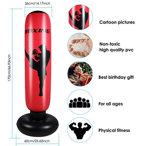 SOONHUA Saco de boxeo inflable para adultos de 170 cm, saco de boxeo de pie libre para el ejercicio en el hogar, alivio del estrés SOONHUA Saco de boxeo inflable para adultos de 170 cm, saco de boxeo de pie libre para el ejercicio en el hogar, alivio del estrés