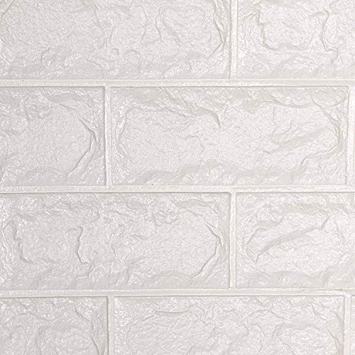 Soontrans Papel Pintado de Pared 3D Ladrillo Empapelado Pegatina Mural Autoadhesivo Decorativos Extraíble Impermeable para Hogar Cocina Salón Moderna TV Decor (77 cm x 70 cm)(10ps, Blanco)