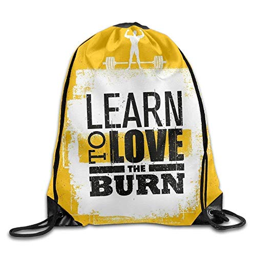 SOOPTY Learn To Love The Burn Text On Grungy Backdrop Fit Athlete with Barbell Drawstring Gym Sack Sport Bag For Men and Women