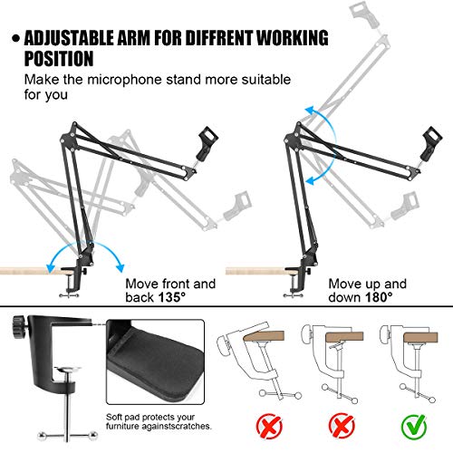 Soporte de Brazo de Micrófono, Renfox Tijera de Pluma de Suspensión Ajustable Soporte de Micrófono con Filtro Pop, Clip de Micrófono, Abrazadera de Servicio Pesado Mejorada para Blue Yeti, etc. Soporte de Brazo de Micrófono, Renfox Tijera de Pluma de Suspensión Ajustable Soporte de Micrófono con Filtro Pop, Clip de Micrófono, Abrazadera de Servicio Pesado Mejorada para Blue Yeti, etc.