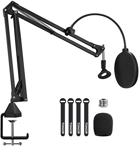 Soporte de Brazo de Micrófono, TONOR Tijera de Pluma de Suspensión Ajustable Soporte de Micrófono para Blue Yeti Snowball con Filtro Pop, Clip de Micrófono, Abrazadera de Servicio Pesado (T20)