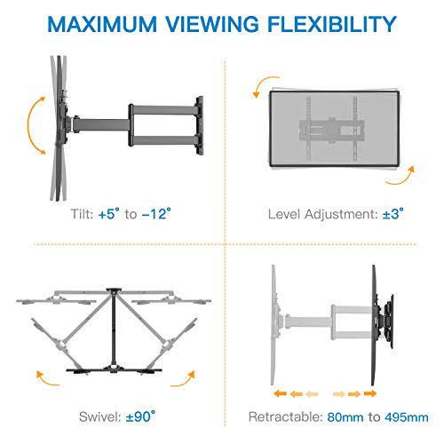 Soporte de Montaje de Pared para TV Brazo Articulado Único de Movimiento Completo para la Mayoría de 26-55" TV de Plasma con Inclinación, Giro y Rotación de hasta 27 kg VESA 400x400mm