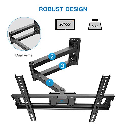 Soporte de Montaje de Pared para TV Brazo Articulado Único de Movimiento Completo para la Mayoría de 26-55" TV de Plasma con Inclinación, Giro y Rotación de hasta 27 kg VESA 400x400mm